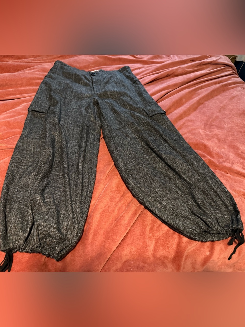Anthropologie Herringbone Drawstring Bottom Cargo Pants- Size Petite Medium